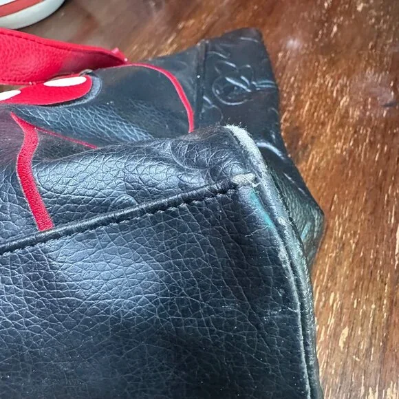 Loungefly Disney Minnie Mouse Tote Bag Embossed Black Faux Leather Polka Dot Bow - Picture 6 of 13